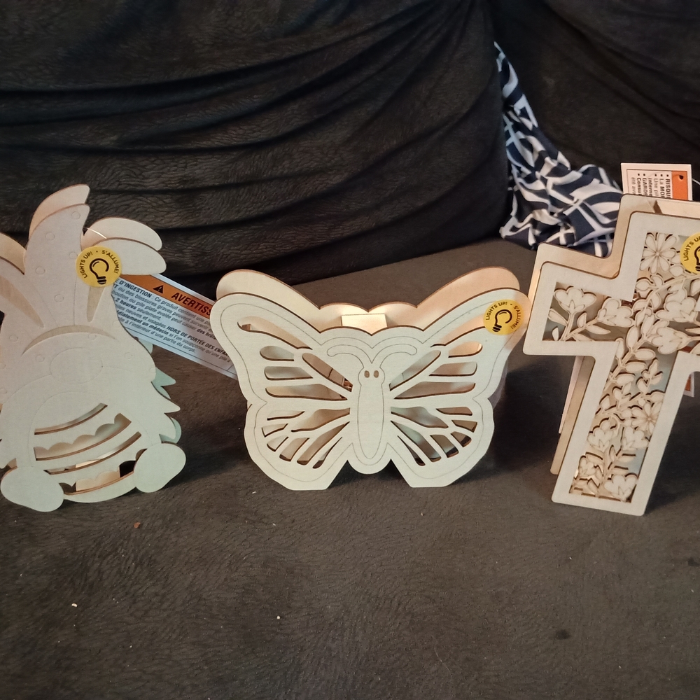 Wooden Decorative Set - Gnome, Butterfly, Cross